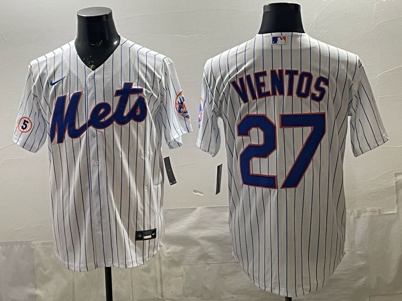 2026 Men Nike New York Mets #27 Vientos White Stripe Game MLB Jersey 001->new york mets->MLB Jersey